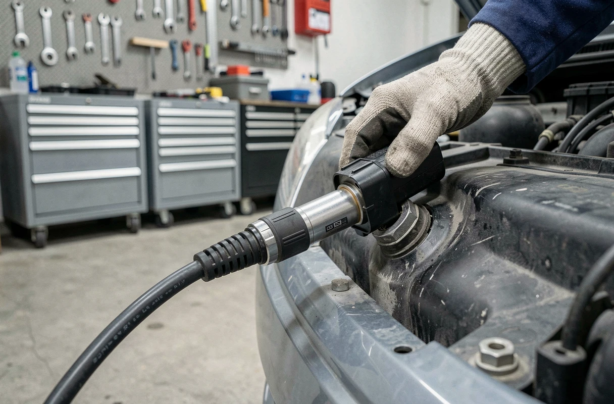 Connecteur OBD2 branché pour le diagnostic de l'anti-démarrage d'une Renault Clio 2 en atelier