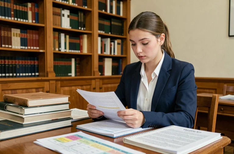 Étudiante en classe préparatoire étudiant le classement des meilleures prépas 2025 dans une bibliothèque académique