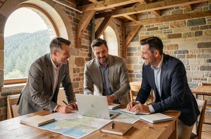 Équipe de professionnels en réunion de travail dans un espace de coworking en Pays de la Petite Pierre