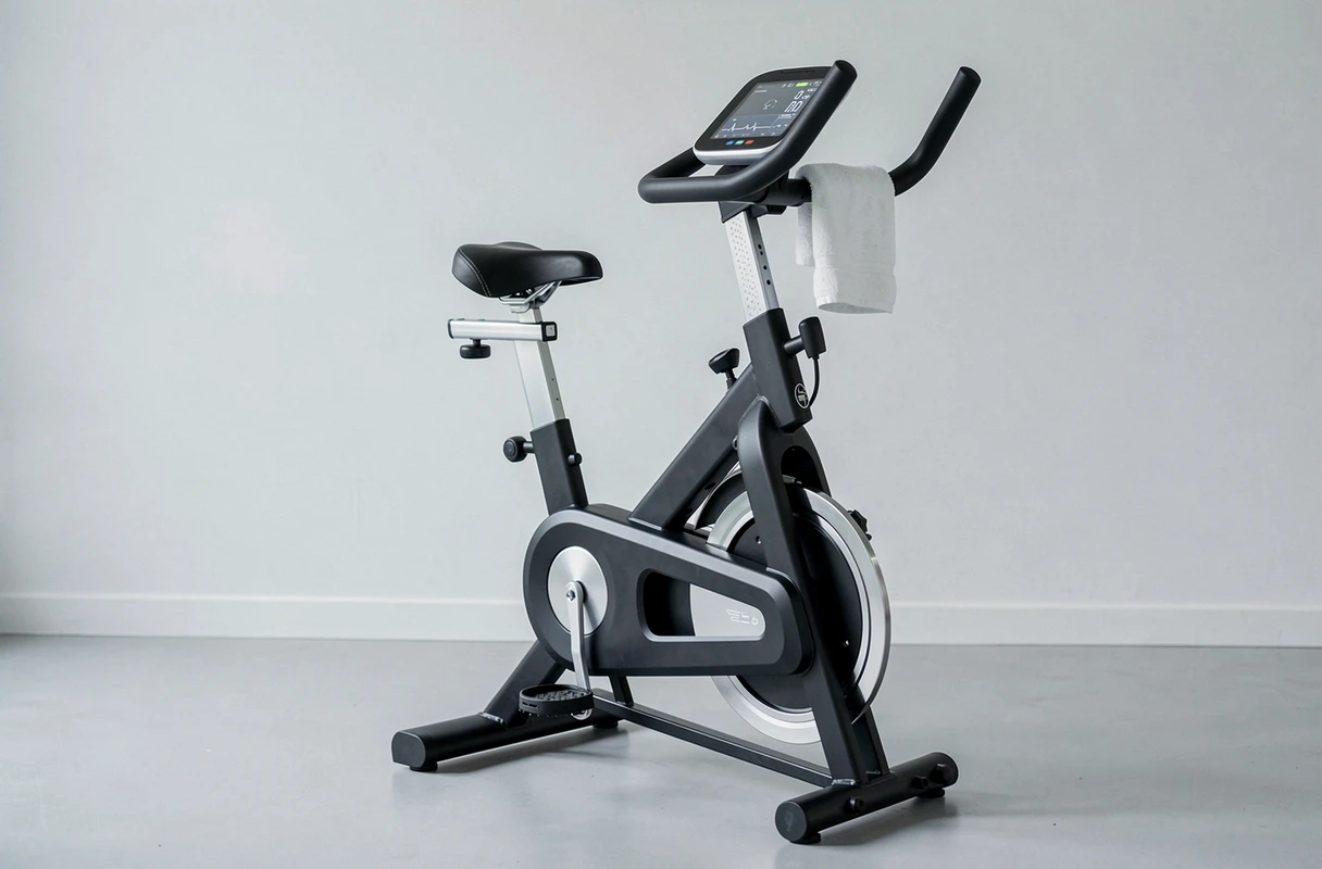 Vélo d'appartement SportPlus HT SP-HT-1004-IE vue d'ensemble du design et de la console numérique